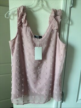 Camisa Blush Pink Ruffle Embroidered Dot Top